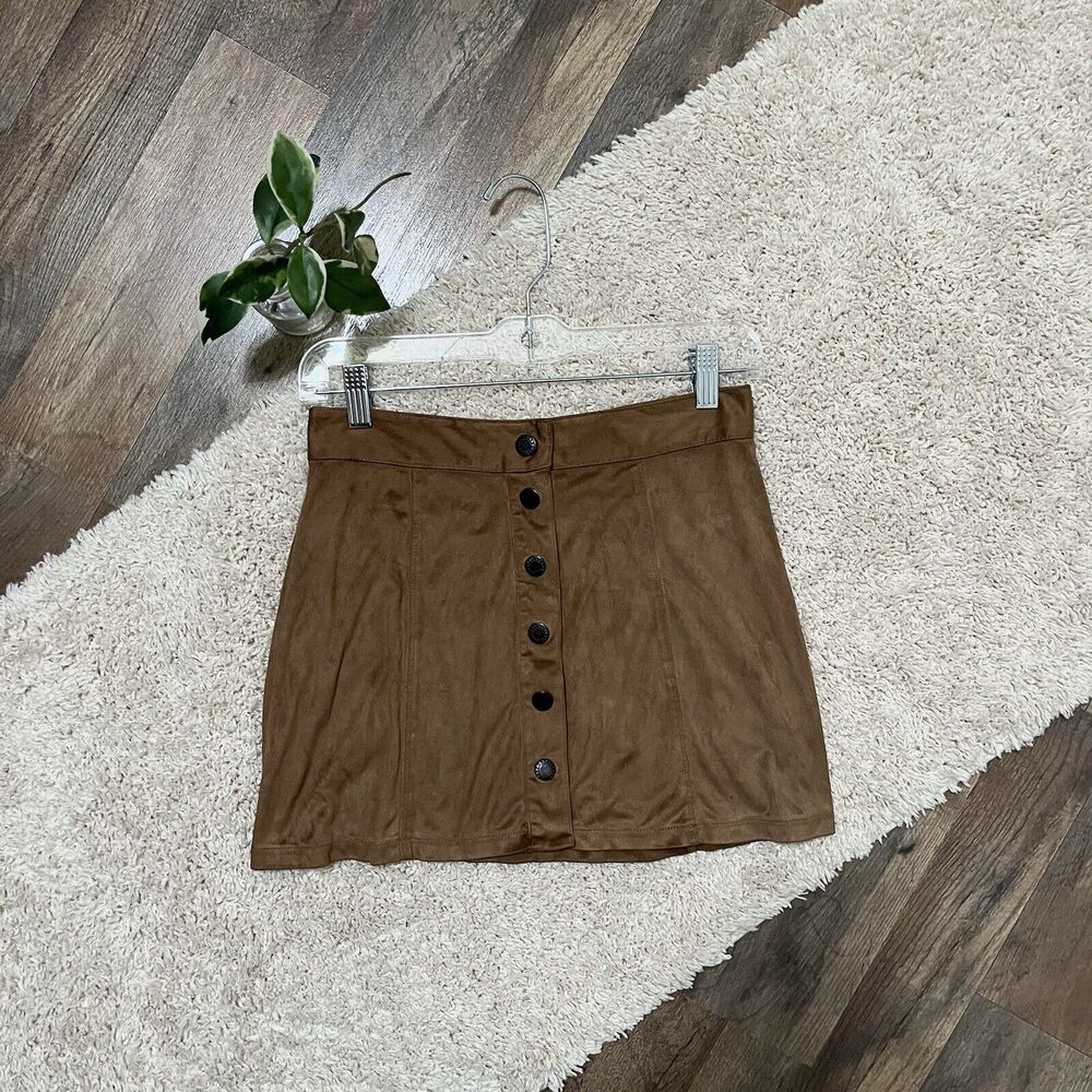 American Eagle Size 0 Brown Faux Suede Mid-Rise Snap Button Front Mini Skirt